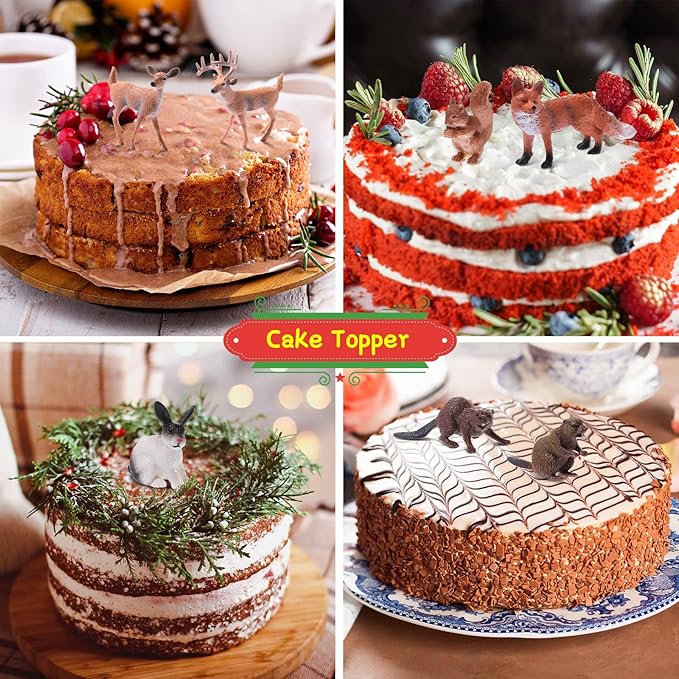 10 Pieces Forest Animals Figures Miniature Woodland Animal Figurines Small Squirrel Beaver Rabbit Deer Family Educational Playset Toys Cake Toppers for Graduation Gift Birthday Party Supplies