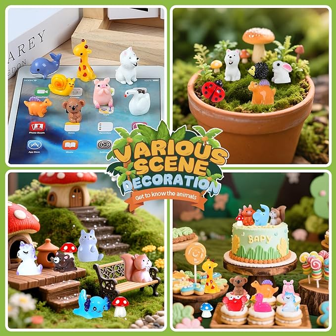 160pcs Mini Resin Animals Mini Animals Figures to Hide Tiny Resin Animal for Dollhouse Accessories and Aquarium Decor