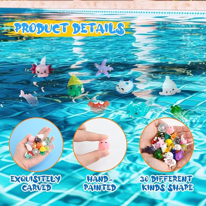 60 PCS Miniature Ocean Theme Mini Resin Ocean Animals Ocean Mini Figurines Resin Axolotl for DIY Fish Tank Accessories, Micro Landscape Aquarium