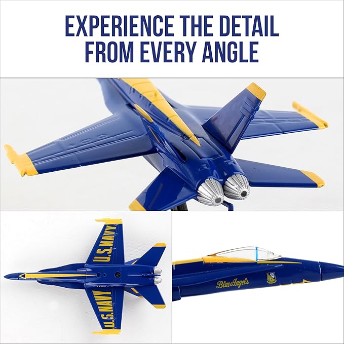 Postage Stamp F/A-18C Hornet Blue Angels – 1/150 Scale Die-Cast Metal Jet Model with Display Stand – Officially Licensed USA Navy Collectible Aircraft for Adults Ages 14+