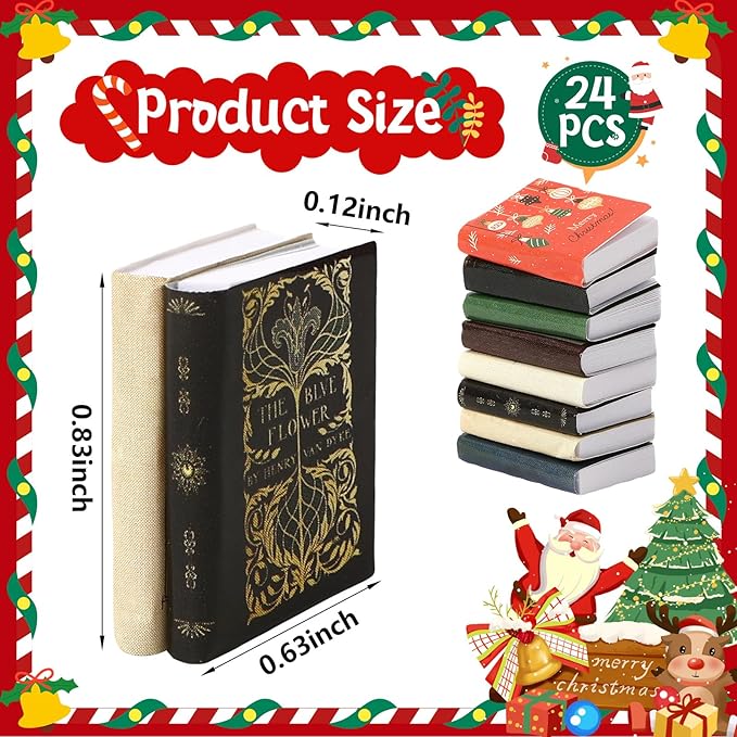 Christmas Mini Books, 24pcs 1:12 Miniature Books, Tiny Books for Dollhouse Accessories, Xmas Mini Stuff for Miniature Lovers (Christmas)