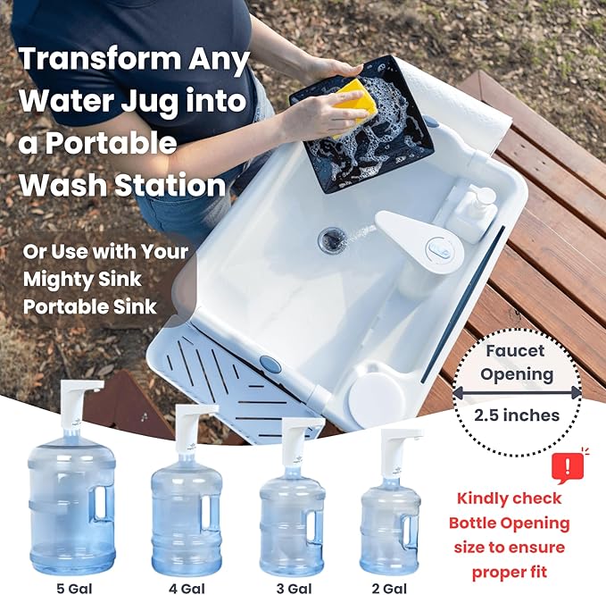 Mighty Sink Electronic Faucet: USB-Rechargeable Water Dispenser | Converts 2–5 Gallon Jugs into a Portable Wash Station | Waterproof | Ideal for Camping & Outdoors