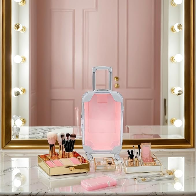 Kiyza False Eyelash Storage Box, Portable Travel Organizer Mini Luggage False Eyelash Tray Makeup Tool (PINK)