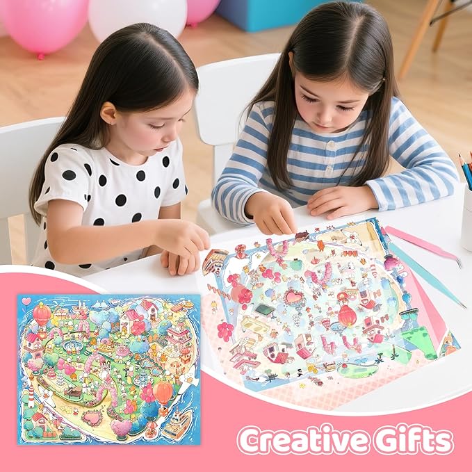 DIY 3D House Stickers Large Size, 14.2X 10 inch Miniature Scene Stickers for Teens Adults Cute Make Own House, Sticker Scene Rooms Book Romantic Undersea Wedding for Relief Stress Pass The Time