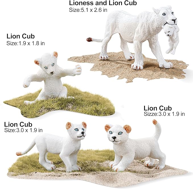 6PCS White Lion Toys Figurines Pride, African Jungle Animals Lion Family, Realistic Zoo Animal Toys, Preschool Toy Birthday Gift Cake Toppers for Kids Boys Girls