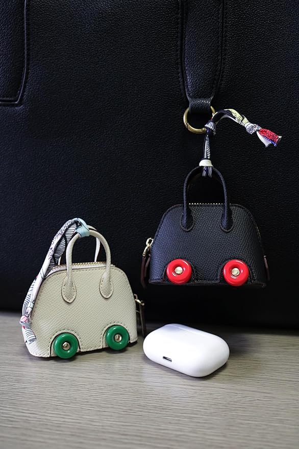 Buyborgood Women's 2 PCS Mini Tote Bag Charms Keychain Pouch Small Coin Purse Wallet, Black+White