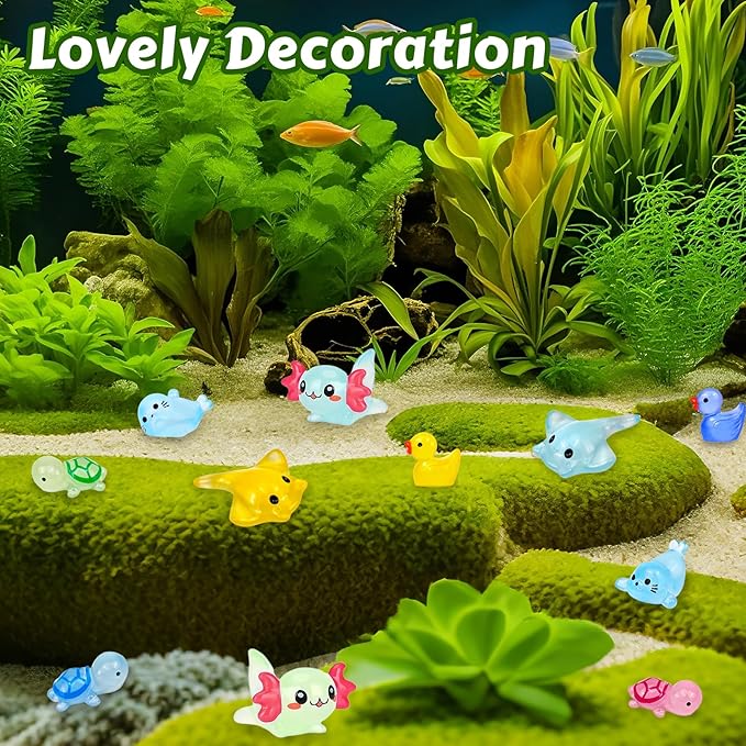 120 Pcs Luminous Mini Resin Animals Glow in The Dark Small Little Tiny Resin Figurines Ducks Axolotls Pandas Garden Miniature Figures for Crafts Micro Landscape Decoration Fairy Garden Accessories