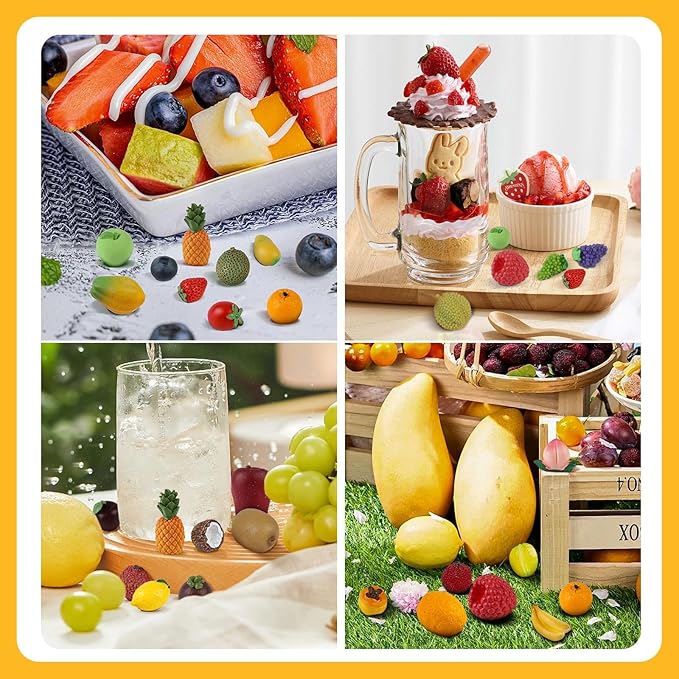 35 PCS Mini Resin Artificial Fruits Miniature Fruits Realistic Mini Fruit Fake Strawberry Lemon Banana for DIY Craft House Kitchen Garden Cake Party Store Display Decoration