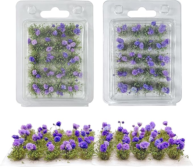 Woohome Flower Cluster Flower Vegetation Groups Grass Tufts Miniature Static Scenery for DIY Architecture Building Model Railway Train Diorama Garden Scenery Landscape Layout (Tulip, Purple)