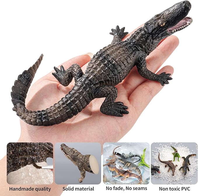 4PCS Safari Alligator Crocodile Animal Toy Figurines, Realistic Plastic Animal Figures for Kids,Includes Caiman & Nile Crocodile and 2 Alligators, Party Favors Cake Toppers for Boys Girls