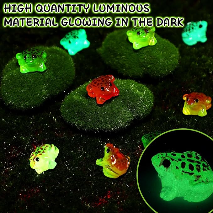 30 Pcs Luminous Mini Resin Frogs, 10 Colors Glow in The Dark Frog Statues, Miniature Craft Decor for Terrarium & Fairy Garden, Mini Resin Frogs for Moss Landscape Decoration(Assorted Colors)