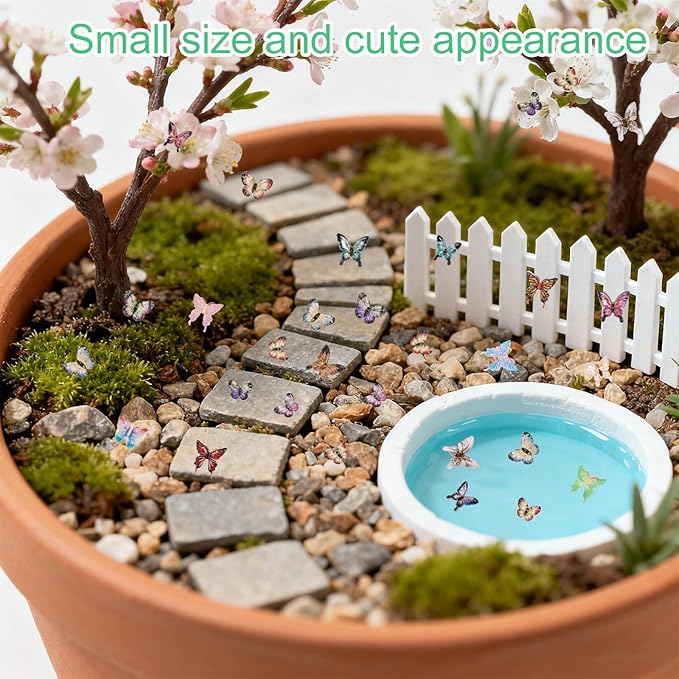 210pcs Mini Resin Butterflies, Beautiful Micro Resin Butterfly Figurines for DIY Fairy Garden Miniature Landscape Doll Houses Decor