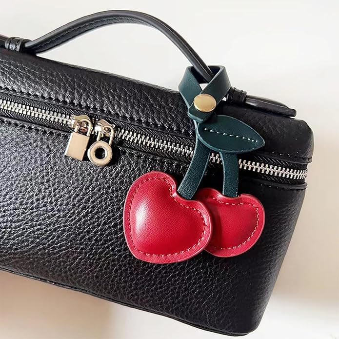 Fuerxy Cute Cherry Charm for Purse Handbags Bag Accessories PU Key Charms