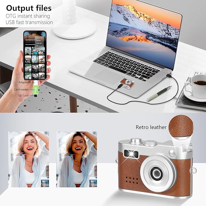 Mini Keychain Camera, FHD 1080p Mini Digital Camera with 32GB SD Card, 0.96" HD Display, 100 Mins Battery Life for Travel Recording Birthday Gifts (Vintage, Brown)