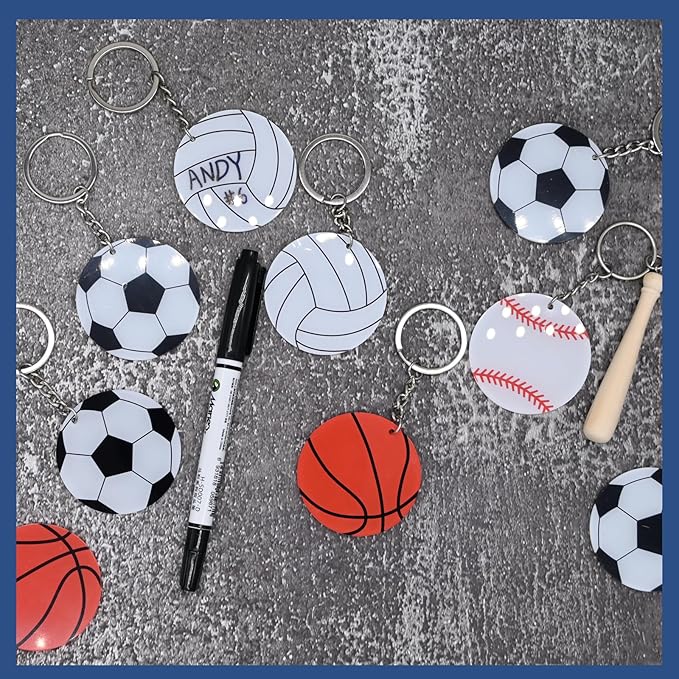 Yaure Joy 12 Pcs Volleyball Acrylic Keychain bulk with 1 Black Marker for DIY Sports Party Favor