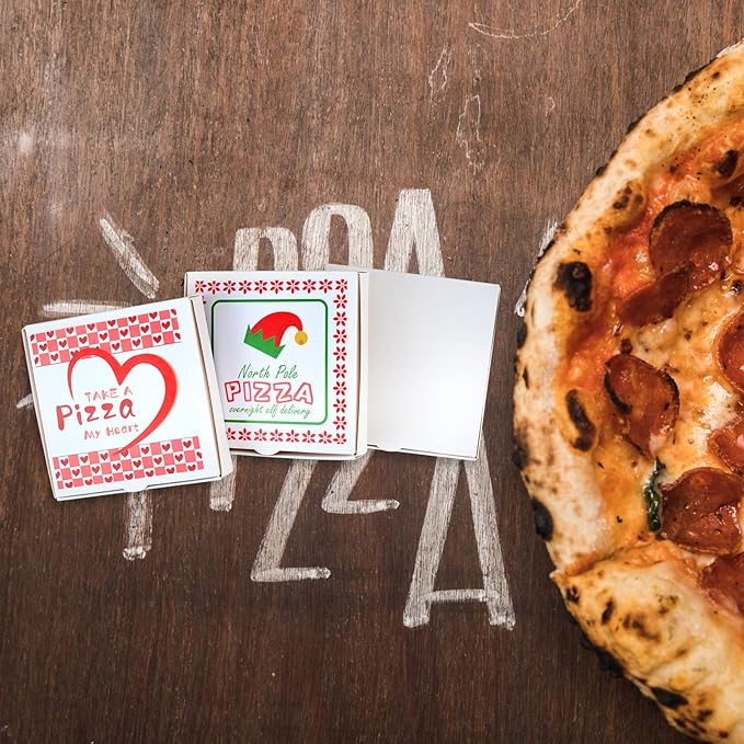 WANGDEFA 50 Pcs Mini Pizza Boxes 3.5 x 3.5 Square Cardboard Mini Pizza Box for Celebrations Party Favors Christmas Birthdays Valentines Day Weddings