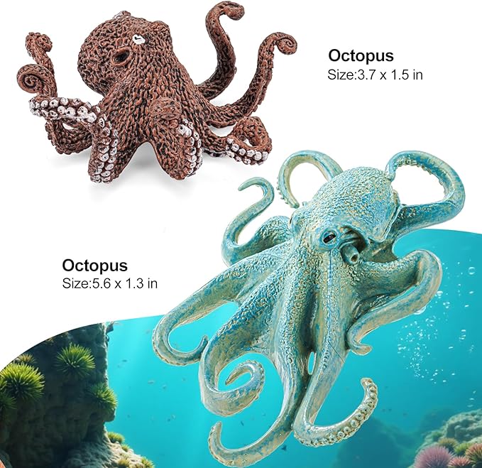 4PCS Octopus Figurines Sea Animal Toys,Plastic Ocean Animals Toys Figures, Realistic Soft Sea Creatures Toys for Kids Boys Girls - Birthday Gifts for Kids Cake Toppers Decoration