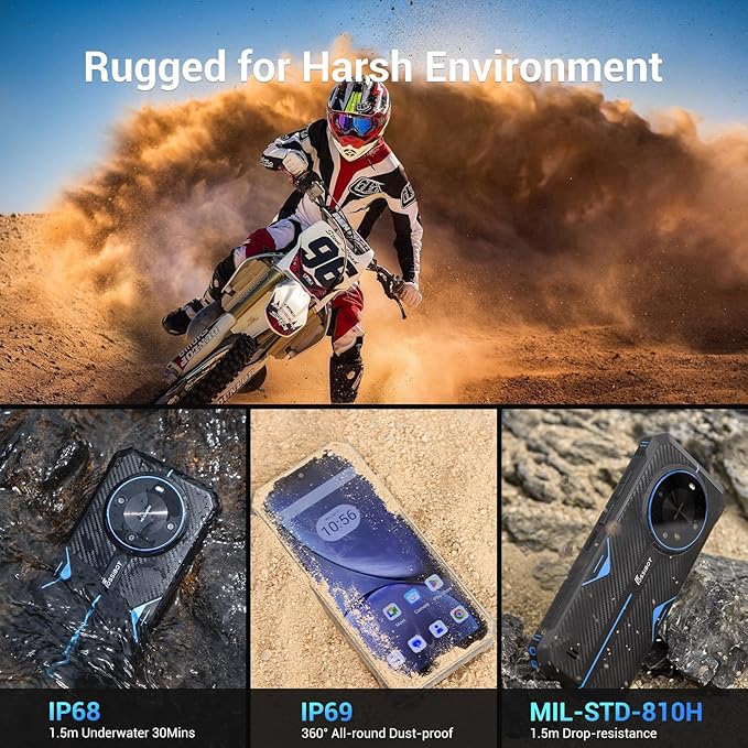 FOSSIBOT F105 Rugged Smartphone Unlocked,10300mAh Battery,20MP+8MP Waterproof Phones,12+64GB/128GB Storage 6.745” HD Display Display,IP68/IP69K/Dual Sim/2026 Green