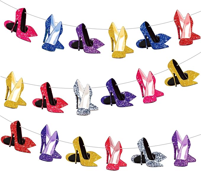 High Heel Banners 2Pcs High Heels Party Decorations Girls Engagement Party Supplies Stiletto Shoes Cutout Banners for Makeup Night Wedding Bridal Shower Decor