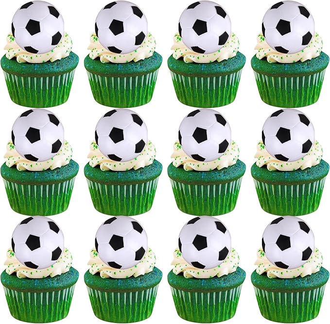 Rsstarxi 12 Pack 3D Soccer Cupcake Toppers Soccer Party Decorations Football Ball Cake Toppers for Sports Theme Baby Shower Kids Birthday Party Cake Decorations