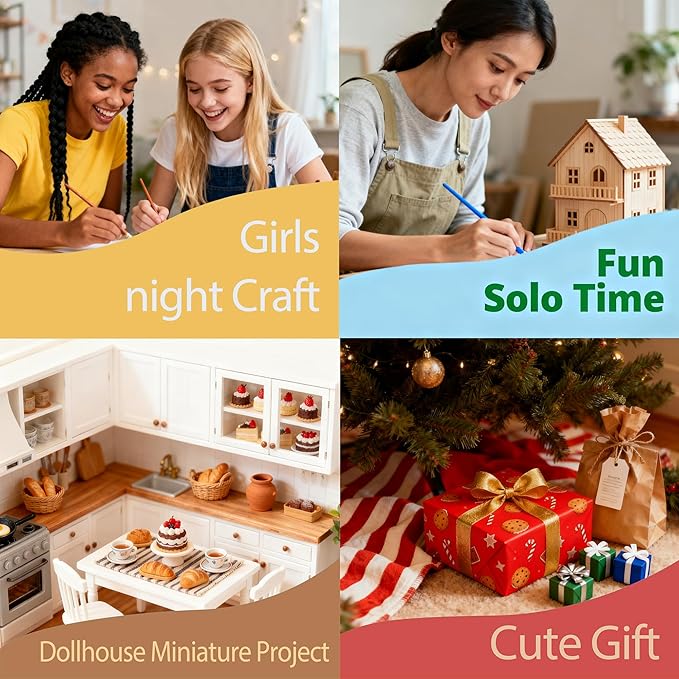 BoFUN DIY Mini Food Craft Kit for Kids Ages 8-12, Teens & Girls & Women, Miniature Makers Air Dry Resin Clay Set, Birthday Gift for Craft Lovers, Dollhouse Collectors& Family Activity (Bake DIY)