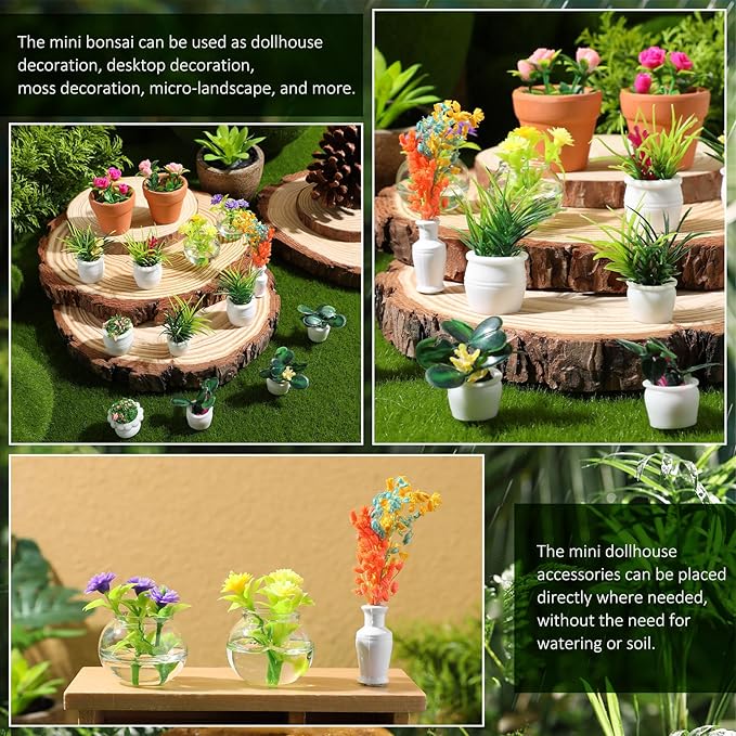 IMIKEYA Miniature Dollhouse Plant Flowers: 15pcs Mini Dollhouse Potted Plants Artificial Tiny Plants Fake Greenery Ornament Potted Plant Flower Model Micro Landscape Dollhouse Furniture Decor
