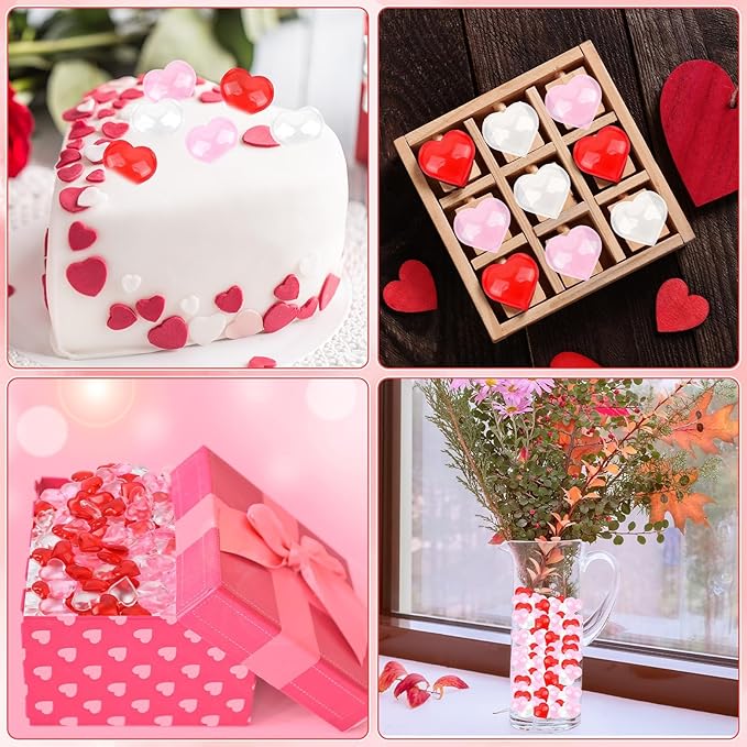 JUNEBRUSHS 120 Pcs Acrylic Red Pink Heart, Valentines Day Decorations Hearts Ornaments Red Pink Heart Shaped Gems Vase Filler for Valentine's Day Wedding Home Table Decor