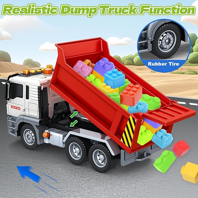 Kids Toys for 3 4 5 6 7 8 Years Old Boys, Large Dump Truck Toy with Lights, Sounds, Red Toddler Friction Powered Truck Vehicle Toy for Boys Girls Birthday Gifts