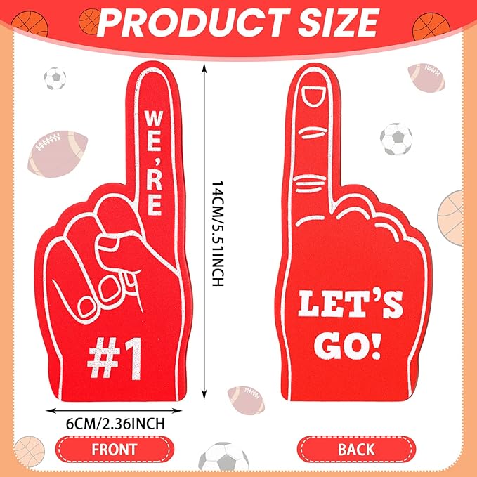 Sinmoe 24 Pcs Mini Foam Finger Baseball Fan Mini Foam Finger, We're #1 Sports Themed Party Supplies for Baseball Hockey Football Basketball Events Team Gifts(Red)