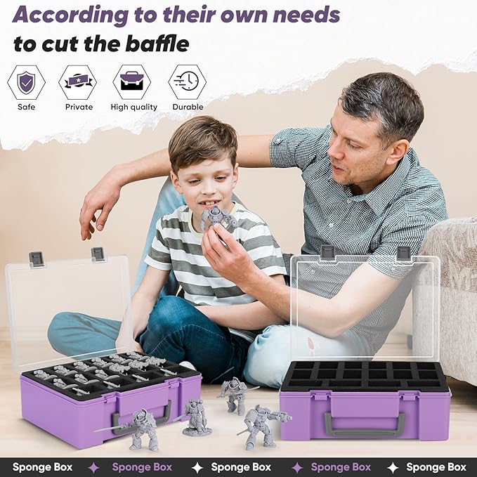 Miniature Storage Carrying Figure Case - 32 Slot Figurine Minature Carrying Case with 2 Foam Layer for Miniatures Compatible with 40k, DND & More (Purple)