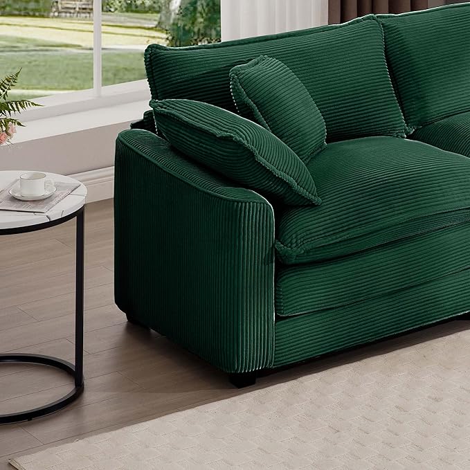 KEIKI 3-Piece Sofa Set with 1 Oversized Corduroy 3-Seater Sofa & 2 Loveseat Sofa, Upholstered 7-Seater Couch Set with 13 Pillow, High-Density Foam Cushions, Removable Armrests, for Living Room, Green