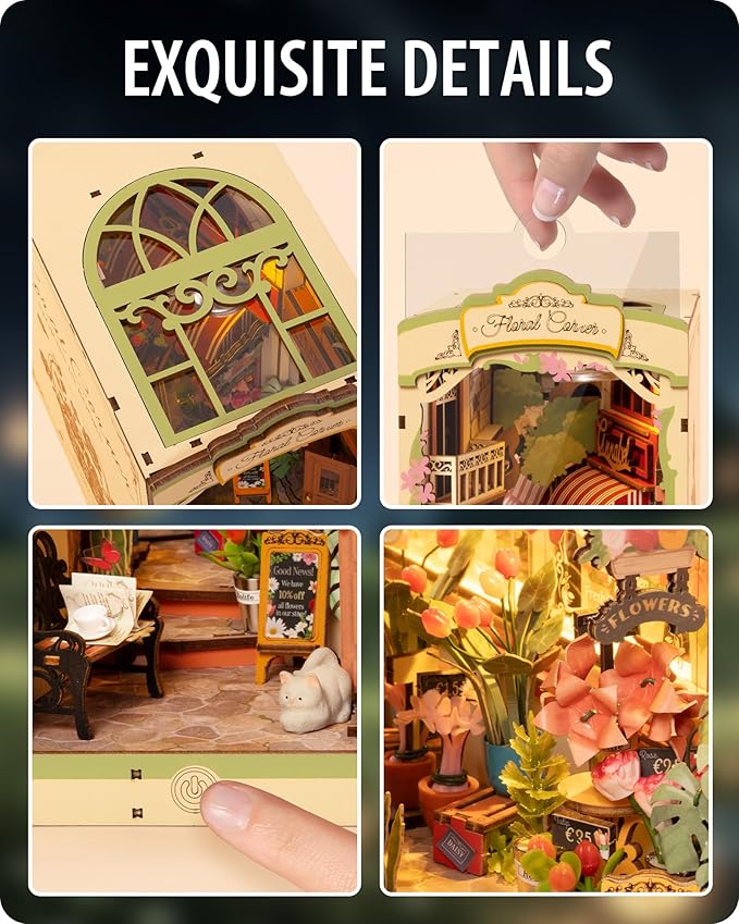 DIY Book Nook Floral Corner, 3D Puzzle Book Nook Kits for Adults, Decorative Book Nooks for Bookshelf Miniature Scenes, DIY Crafts/Gifts/Decorations for Adults (Floral Corner)