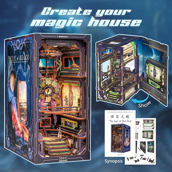 CUTEBEE Book Nook Kit - DIY Miniature House Dollhouse Kit for Adult and Teens, Booknook Bookshelf Decor Alley Model Build with LED Light, Gifts for Family and Friends (The Eye of Old God)