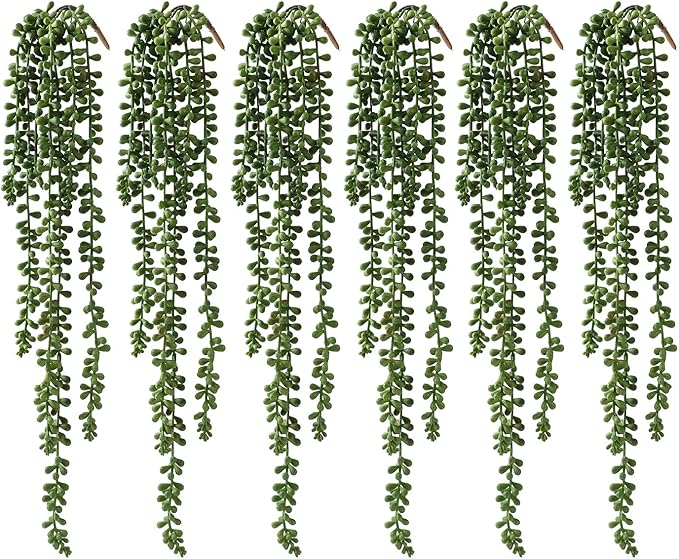 dallisten 6 Pcs Artificial Succulents Hanging Plants, Fake String of Pearls Greenery Plants, Decoration for Wall, Home, Backdrop, Garden, Indoor and Outdoor