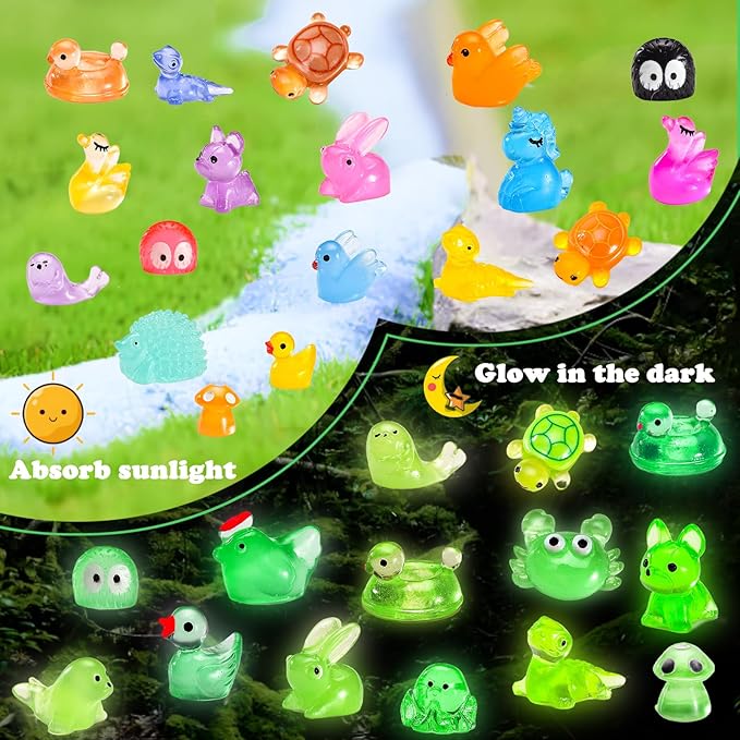 130 Pcs Luminous Mini Resin Animal Tiny Resin Animals Miniature Little Animal Figures Bulk for Micro Fairy Garden Landscape Accessories Dollhouse Decor