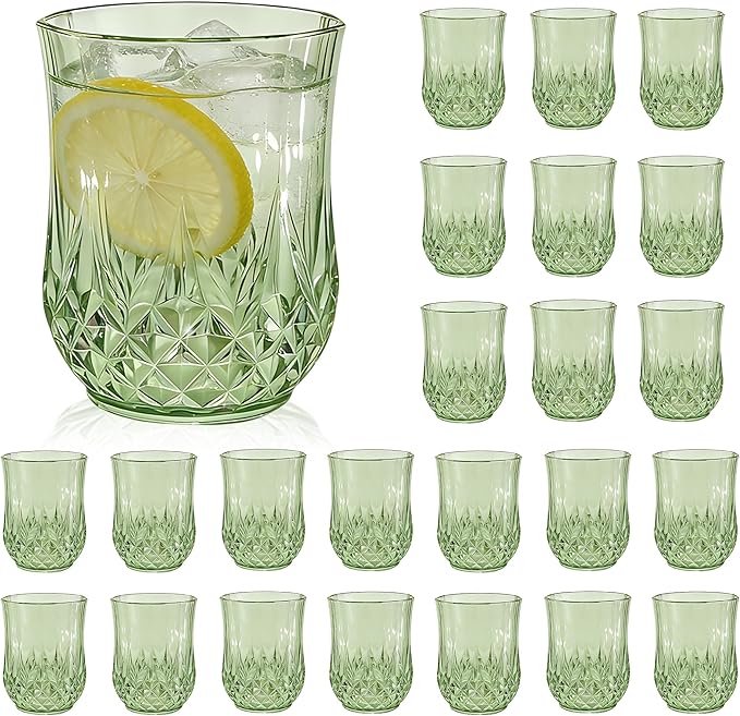 LEYIQU Stemless Wine Glasses, Plastic Reusable Cups Vintage Drinking Glasses Tumblers, Valentine’s Day Gifts for Couples, for Whisky, Beer, Juice, Beverages, Cocktai (24, 12oz-Sage Green)