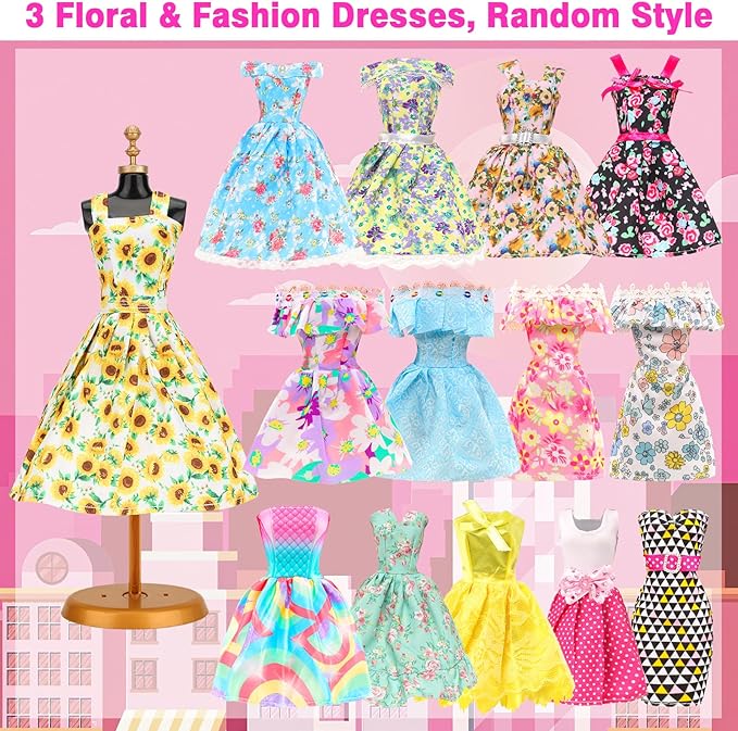 BARWA 11 Sets Doll Clothes Including 2 Sequins Dresses 5 Mermaid Floral Dresses 4 Casual Outfits Tops and Pants for 11.5 inch Girl Dolls
