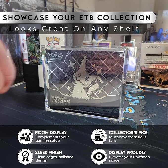 Acrylic Display Case for Elite Trainer Box (ETB), 8mm Sides with UV Protection, 5mm Magnetic Lid, Stackable Storage Box