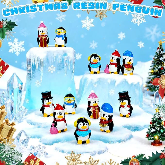 Bbiamsleep 12 Pcs Mini Resin Penguin Figurines Miniature Tiny Penguins Christmas Figurines for Fairy Garden Christmas Snow Globes Home Winter Village Decor