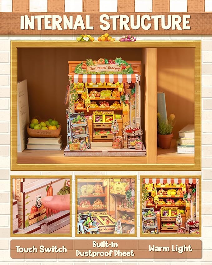 CUTEBEE Book Nook Kit, DIY Miniature House Kits for Adult and Teens, Dollhouse Booknook Tiny House, Bookshelf 3D Wooden Puzzle, DIY Craft Gifts for Family and Friends (The Greens’ Grocery)