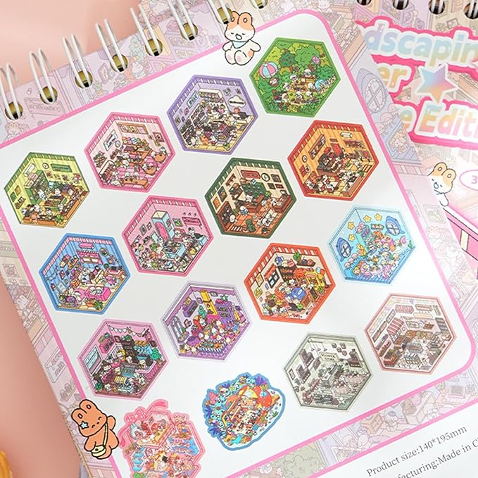 DIYs Sticker Scene Book for Kids Adults, 3D Room Scene Stickers, Funny Miniature 3D House Sticker Set, Make Your Own Room Scenes Stickers