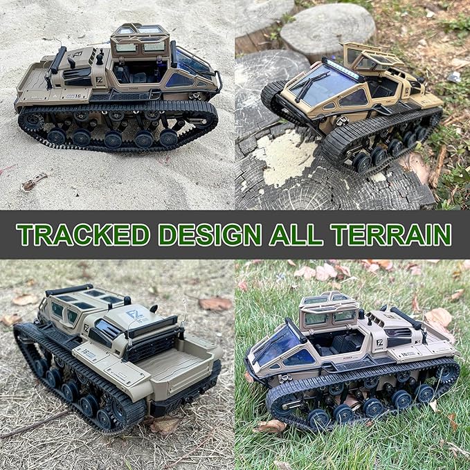 RC Tank Car 1/16 Scale Remote Control Tank Off Road RC Crawler 4WD RTR 360°Rotating Drifting Dual Motor Gearbox Proportional Control Tracked Military Truck Hobby Toy for Adult