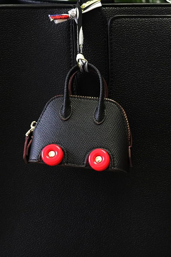 Buyborgood Women's 2 PCS Mini Tote Bag Charms Keychain Pouch Small Coin Purse Wallet, Black+Red