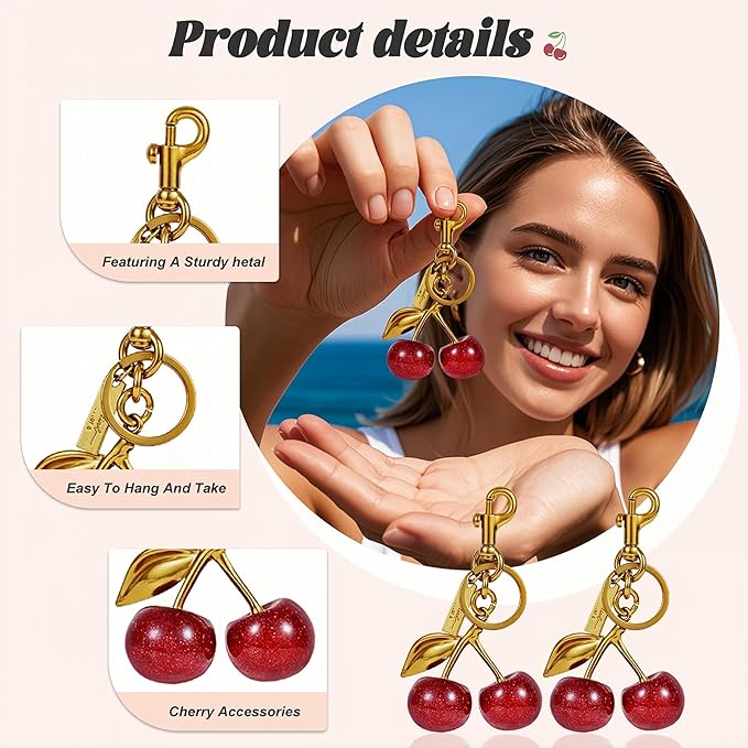 claities Cherry Bag Charm Purse Charms Keychain- Car Cherry Accessories Women Birthday Christmas Women Mothers Day Gifts