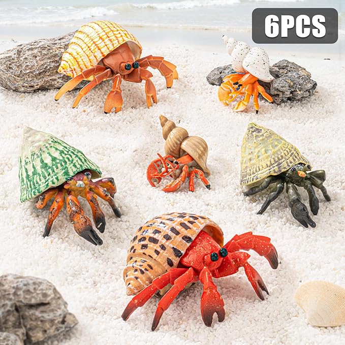 6PCS Hermit Crab Figurines Toys,Ocean Sea Animals Toys Figures, Realistic Soft Sea Creatures Toys for Kids Boys Girls,Birthday Gifts Cake Toppers Decoration for Toddlers Boys Girls
