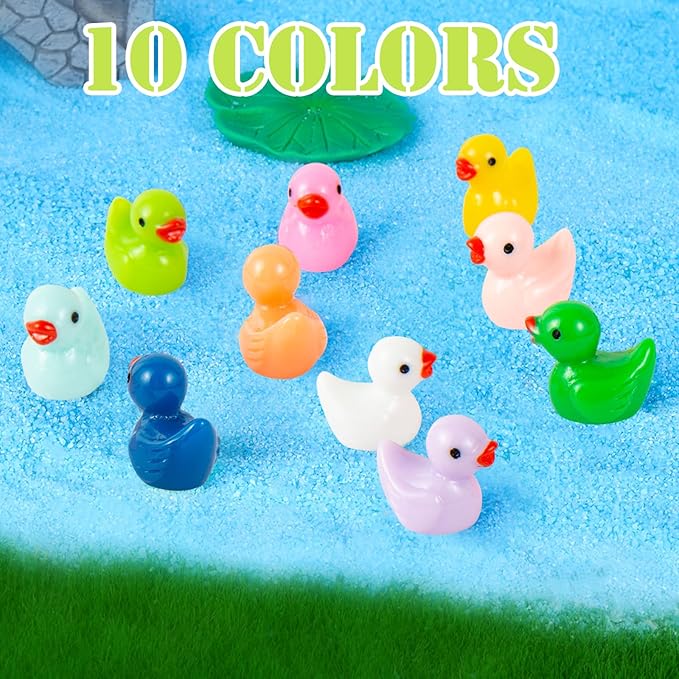 1000Pcs Mini Resin Duck Bulk Tiny Duck Miniature Ducks Figurine Dollhouse Duck for DIY Fairy Garden Landscape Aquarium Decoration Ornament Party to Hide, Toys Crafts Decor, 10 Colors