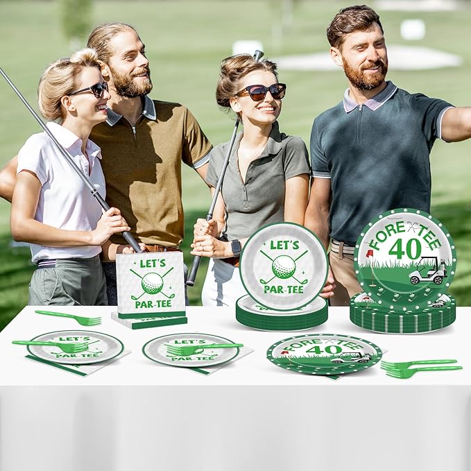 96Pcs Golf 40th Birthday Party Decorations Golf Theme Paper Plates and Napkins Let's Par-Tee 40th Birthday Tableware Fore-Tee Dinnerware Party Supplies for Men Women Sports Serves 24 Guests