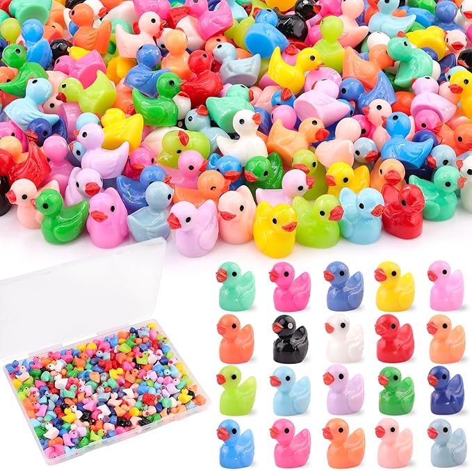 200PCS Mini Resin Animals Cute Tiny Ducks,Miniature Duck Figures to Hide,Little Animal Small Figurines Bulk for Topper Desk Garden Dollhouse Landscape Aquarium Ornaments DIY Crafts & Decor