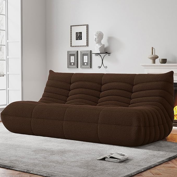 Bean Bag Chairs for Adults, BeanBag Reading Chair Memory Foam Couch 3-Seater, Floor Chair Soft Teddy Material, Comfy Reading Nook Chairs for Bedroom Living Room Office (Coffee)