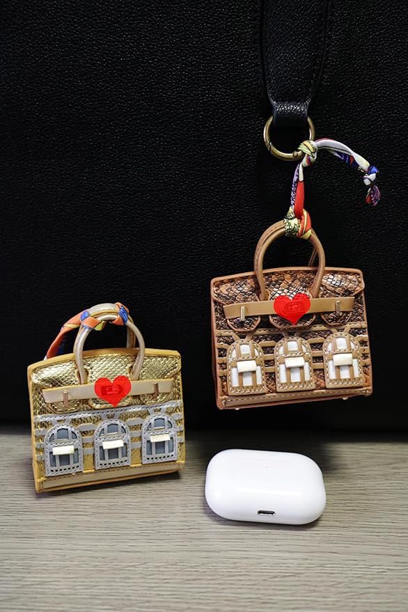 Buyborgood 2 PCS Women Mini Backpack Keychain Accessories Key Pouch Holder Coin Purse Bag Charm Wallet (Gold + Brown)